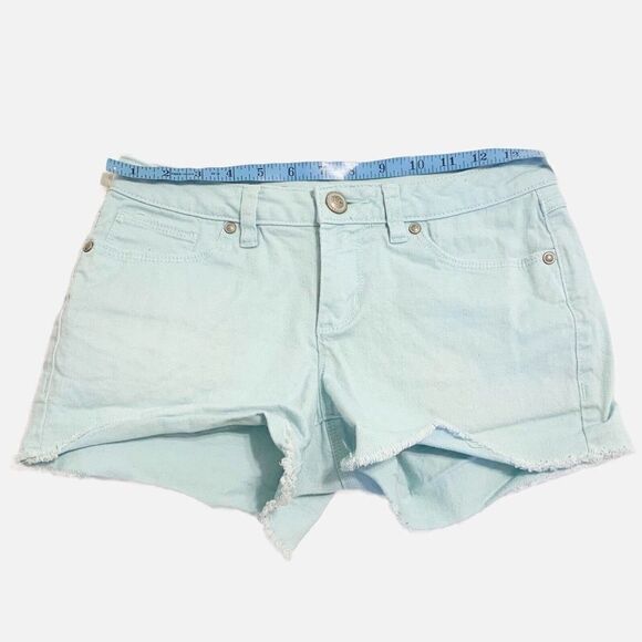 Lauren Conrad Mint Green Denim Jean Shorts Sz 2 Cutoffs GUC - Picture 6 of 10